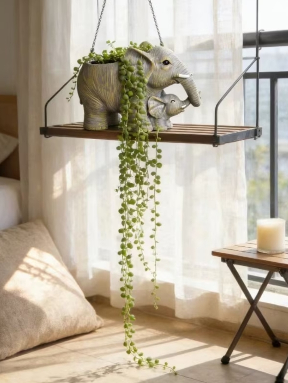 Elephant Mom & Baby Planter - Gray and Yellow Decorative Pot